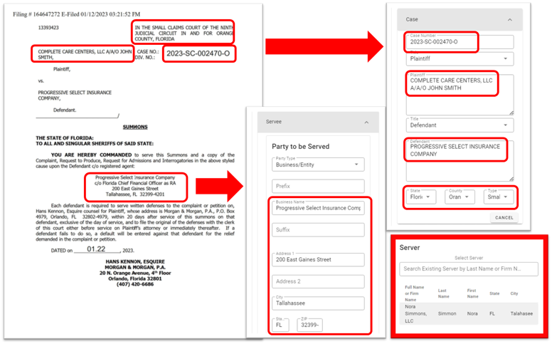 Ask AiMY dashboard automated process server software.